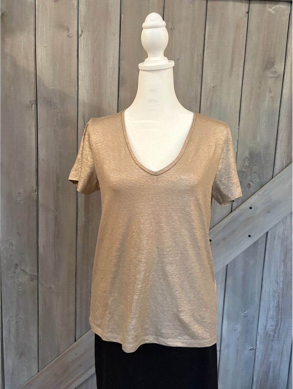 Women deluxe gold tshirt 94% linen 6% elastane Majestic filatures glam & chic